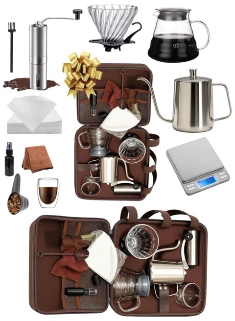 Doppio 13 Pcs V60 Premium Pour Over Manual Coffee Maker with Manual Grinder Dripper Set - Doppio12